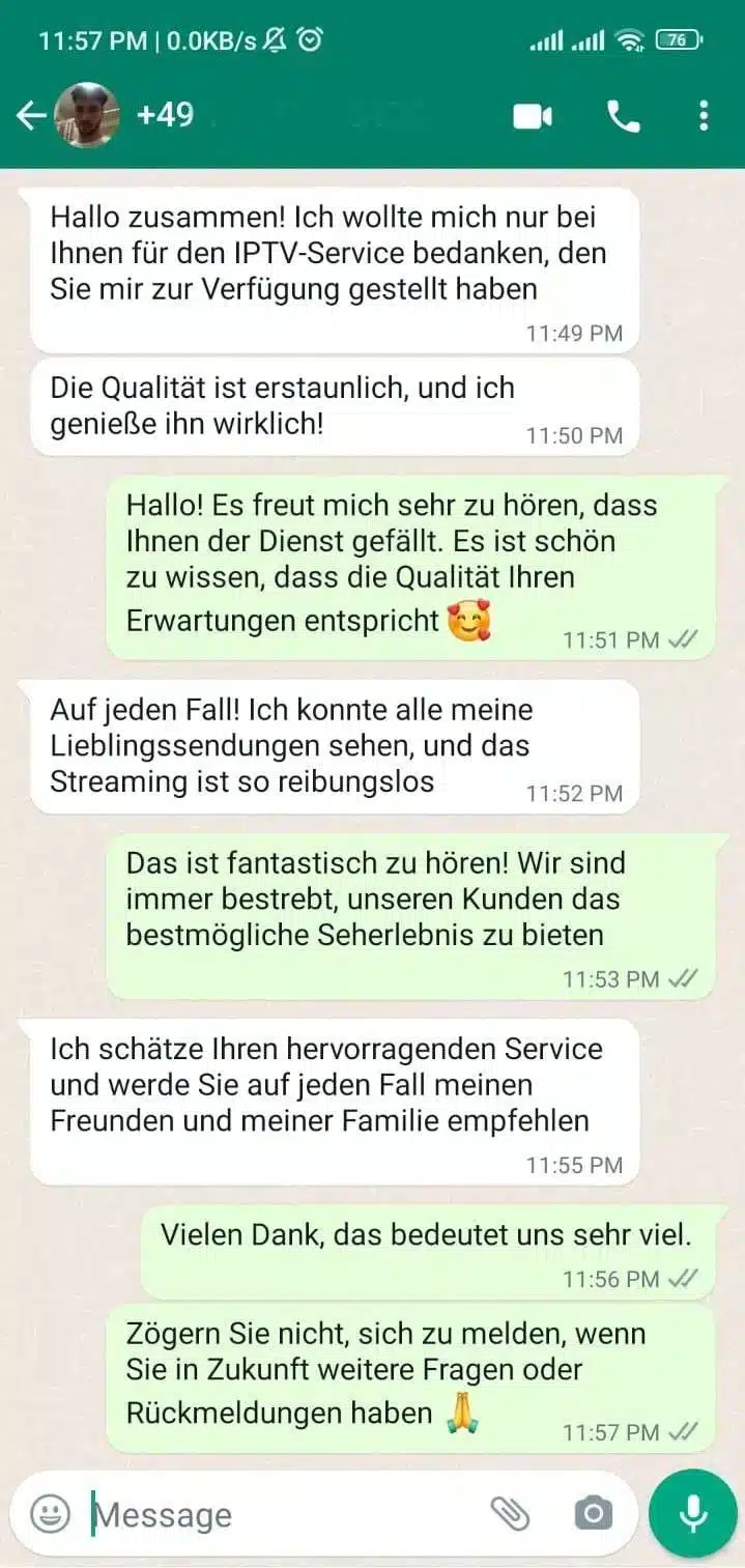 WhatsApp-Kundenfeedback zu Qualität und Streaming