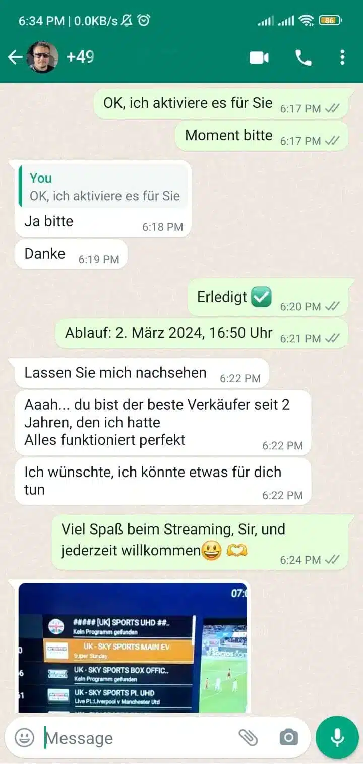 WhatsApp-Kundenfeedback zur Aktivierung